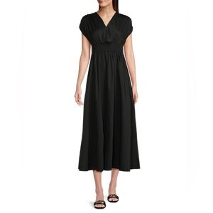 Renee C black cotton poplin smocked waist a-line maxi dress - Medium NWOT